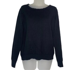 LRL LAUREN RALPH LAUREN Black Silk Blend with Bow Long‎ Sleeve Knit Sweater Sz M
